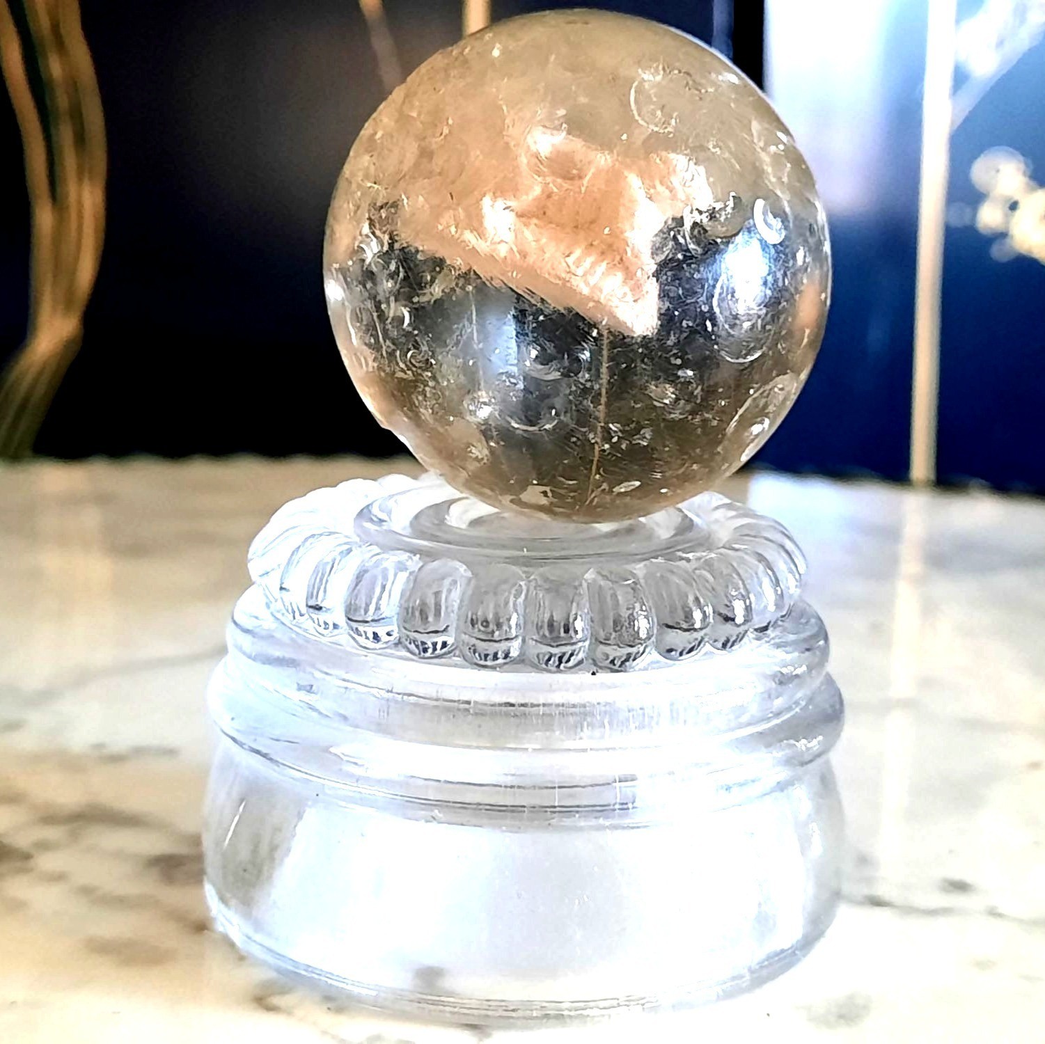 Antique 19th Century Toy Marble Sulfide Clear Marble with Dog Unpolished