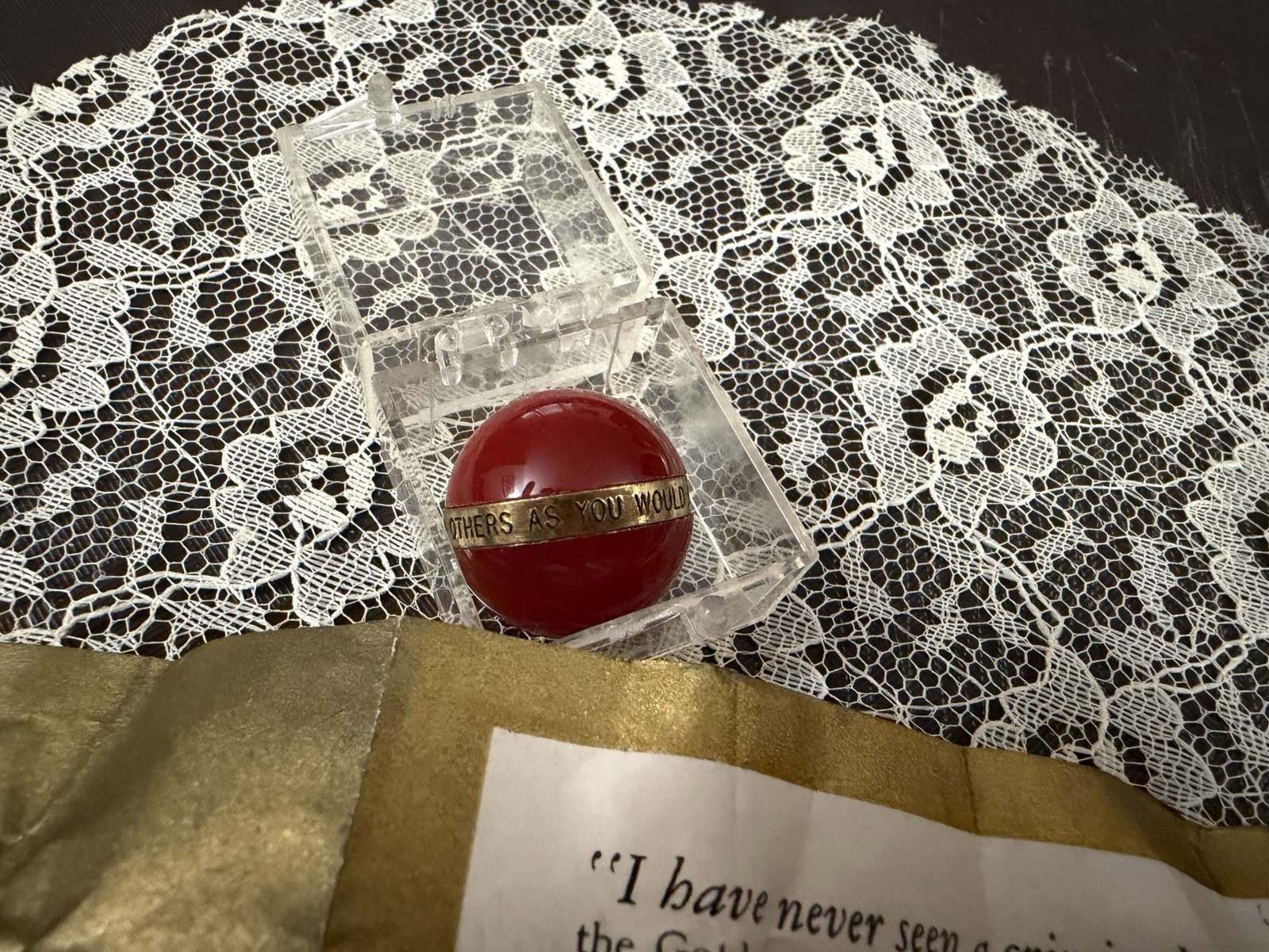 Vintage 1960’s Golden Rule Ruby Red Marble In Original Plastic Case With Paper
