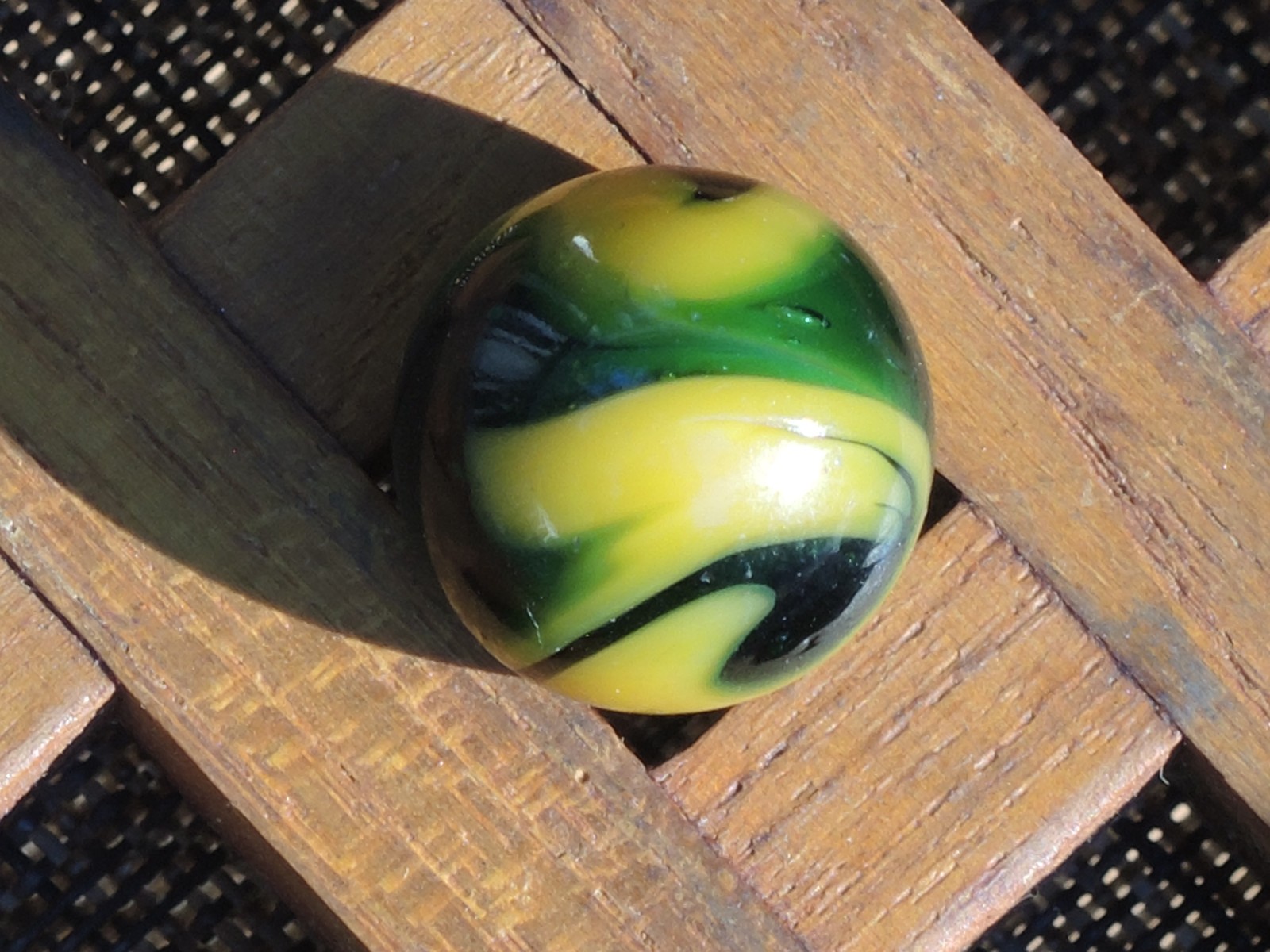 5/8” PELTIER Translucent Green & Aventurine, Yellow EARLY MILLER SWIRL Marble~UV