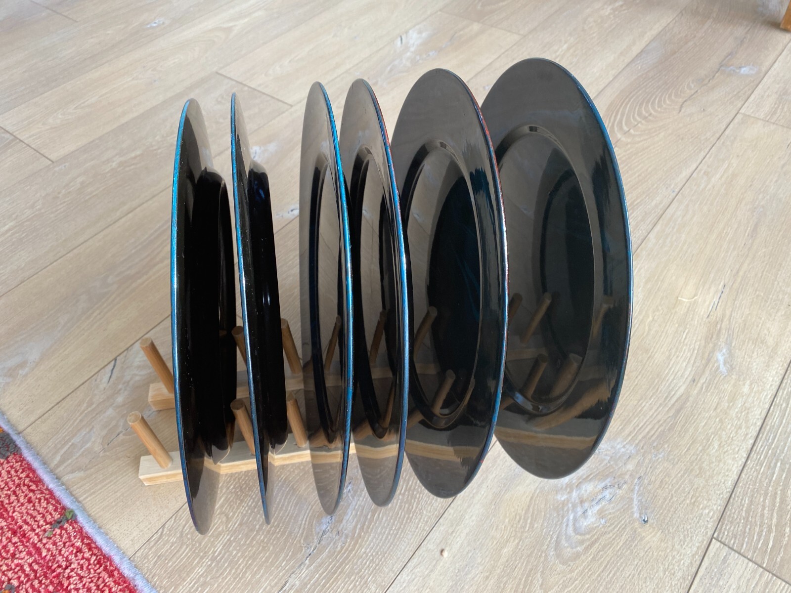 Heavy 6 Dark blue marble 12 1/2 chargers in very good condition