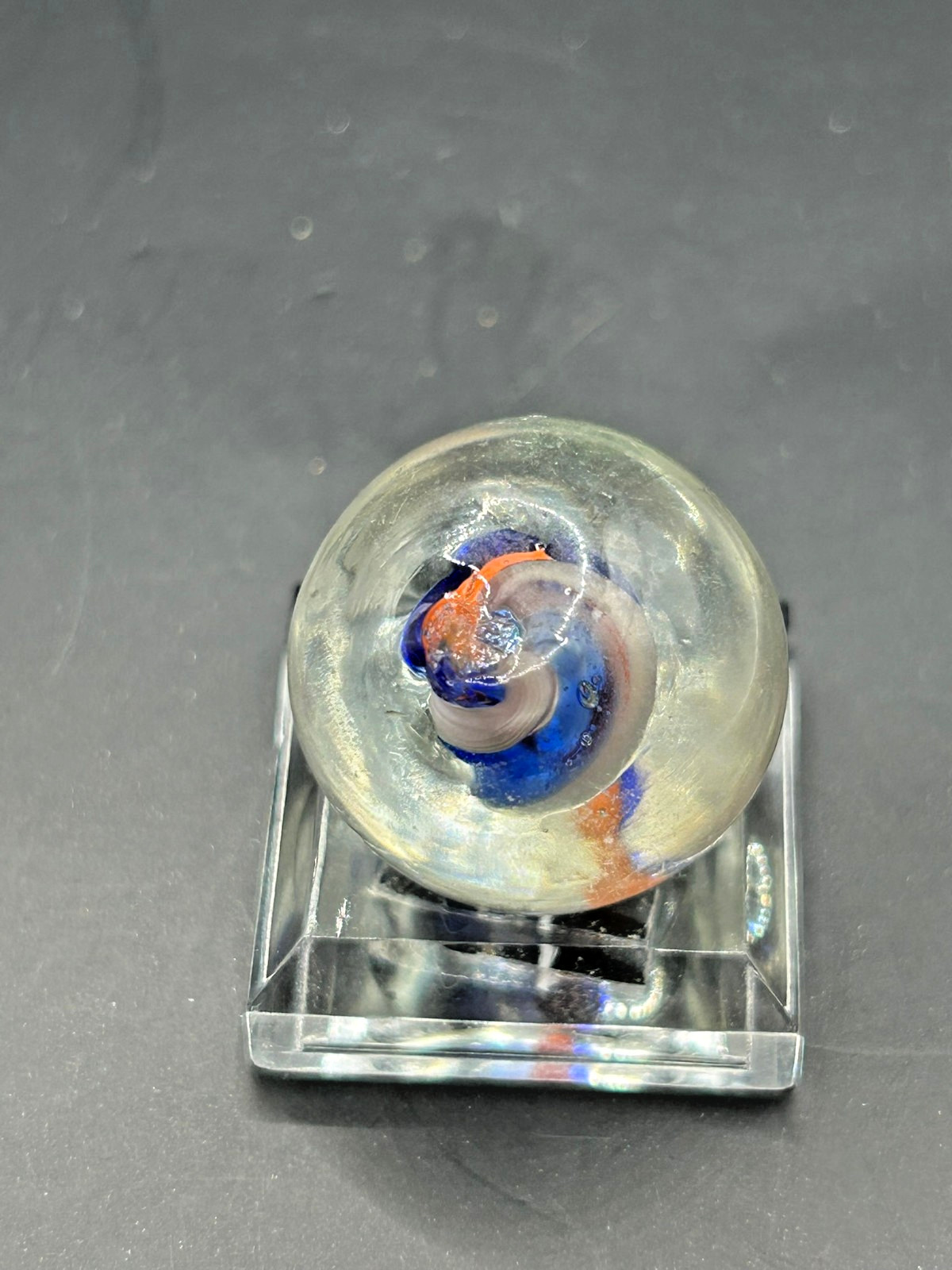 Antique German Naked Divided Core Marble Jelly Blue Orange White 3/4″ Mint E2.8