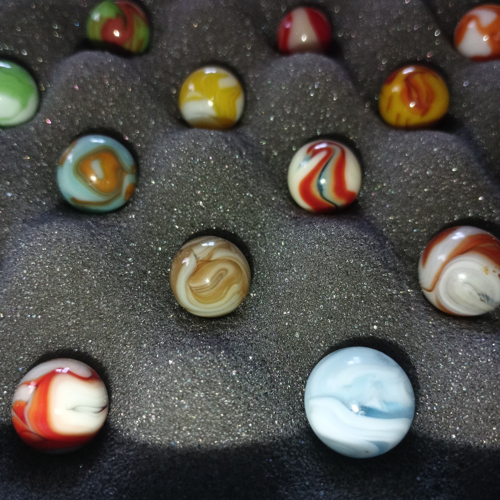 20 Collector Marbles In Display Case