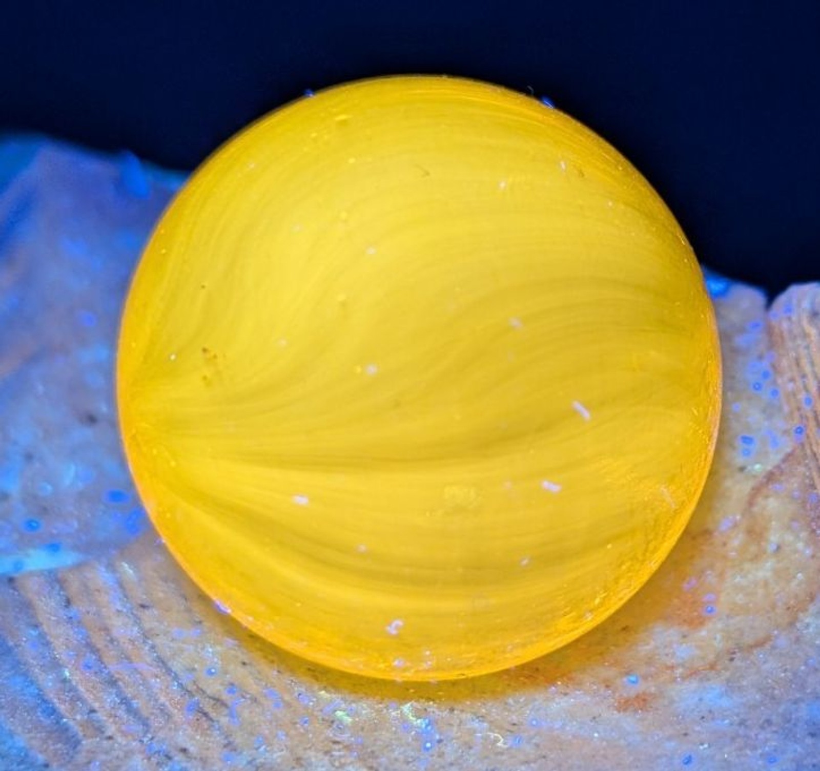 Vintage Yellow Glass Shooter Marble 1″+ – UV Reactive Glow – See Photos