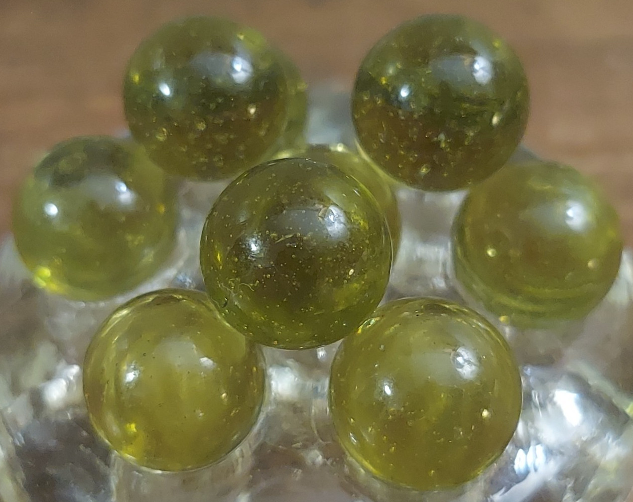 Vaseline Uranium Yellow Glass Marbles Vintage 9/16″ Lot of 10 Glows UV Reactive