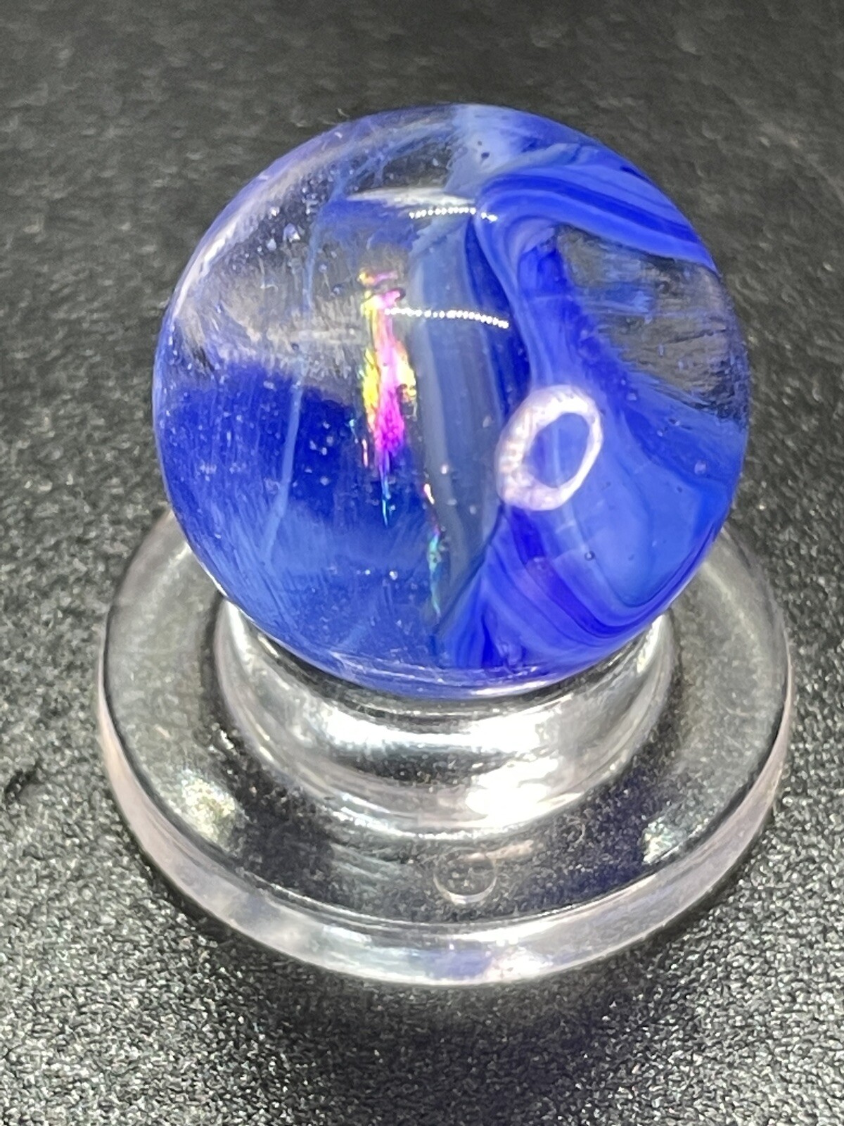 Blue Clear Base Snake Style Swirl Wirepull Alley Or Other Vintage Marbles 0.591”