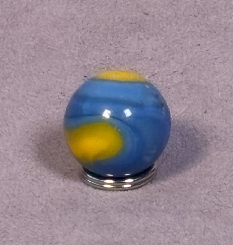 Vintage AKRO AGATE Opaque Glass Marble BABY BLUE & Yellow Patch with 3/16″ Chip
