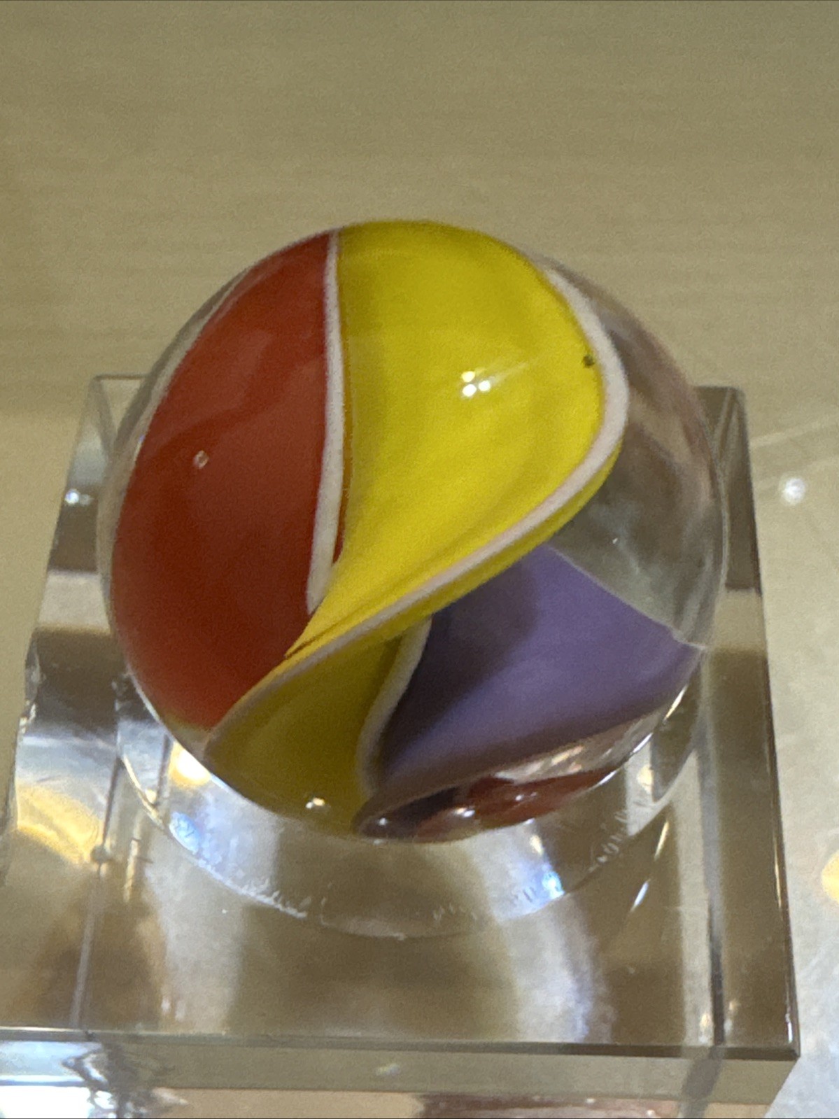 Multicolor Ribbon Core Marble Signed J.F. – Jody Fine or Fritz Possibly.