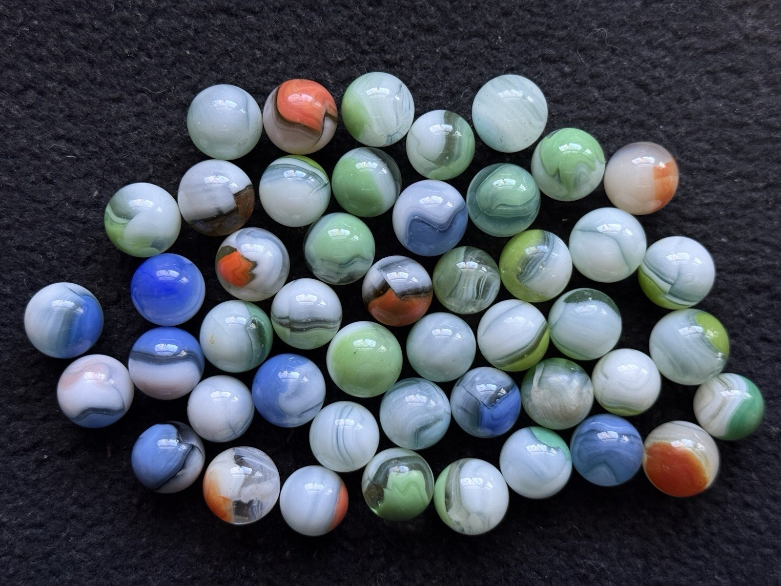 47 Vintage Vitro Conqueror Marbles 9/16-21/32” Near Mint to Mint