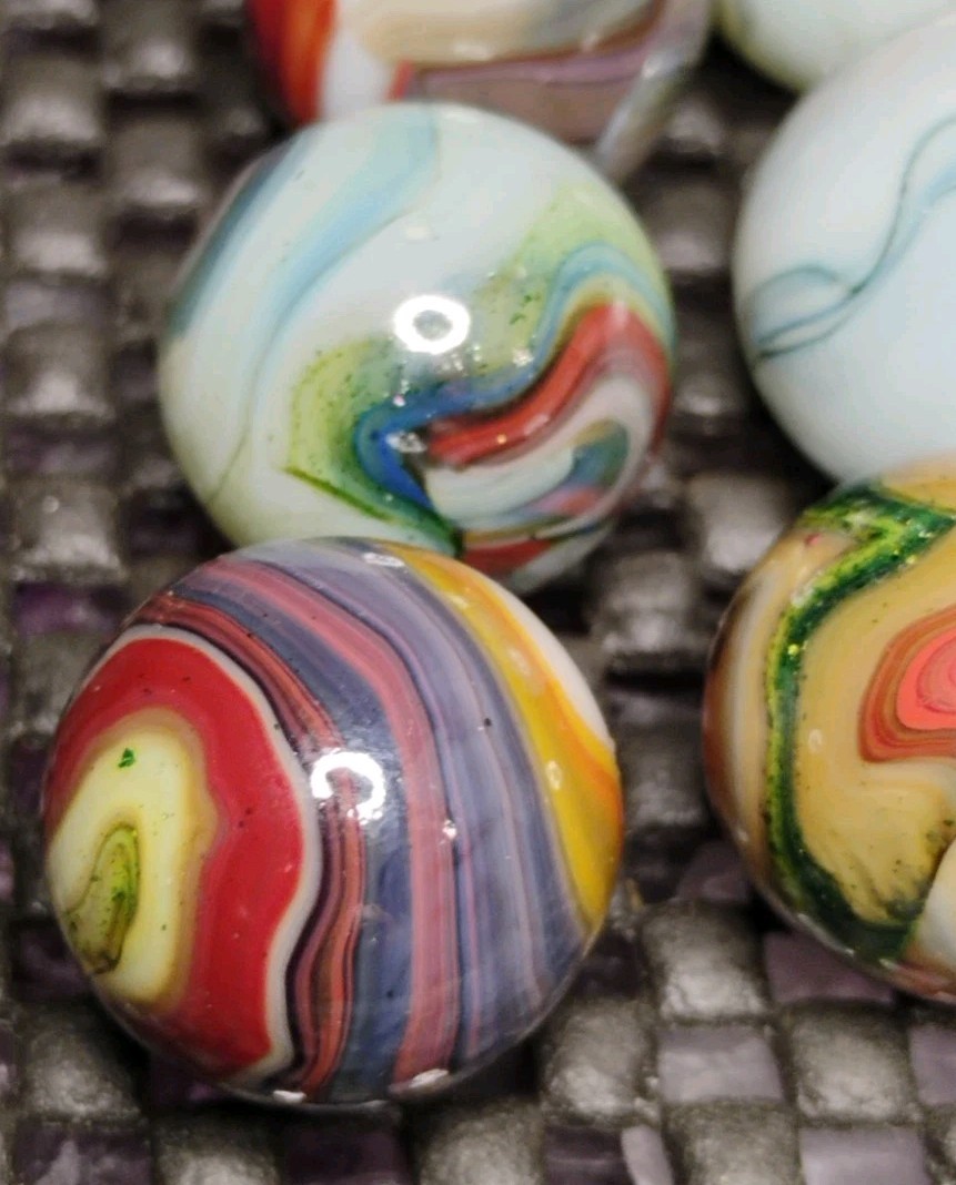 .76″-.67″ JABO/D.A.S. MARBLES LOT OF 12🔥 AV. -SWIRL TOYS MINT/NM