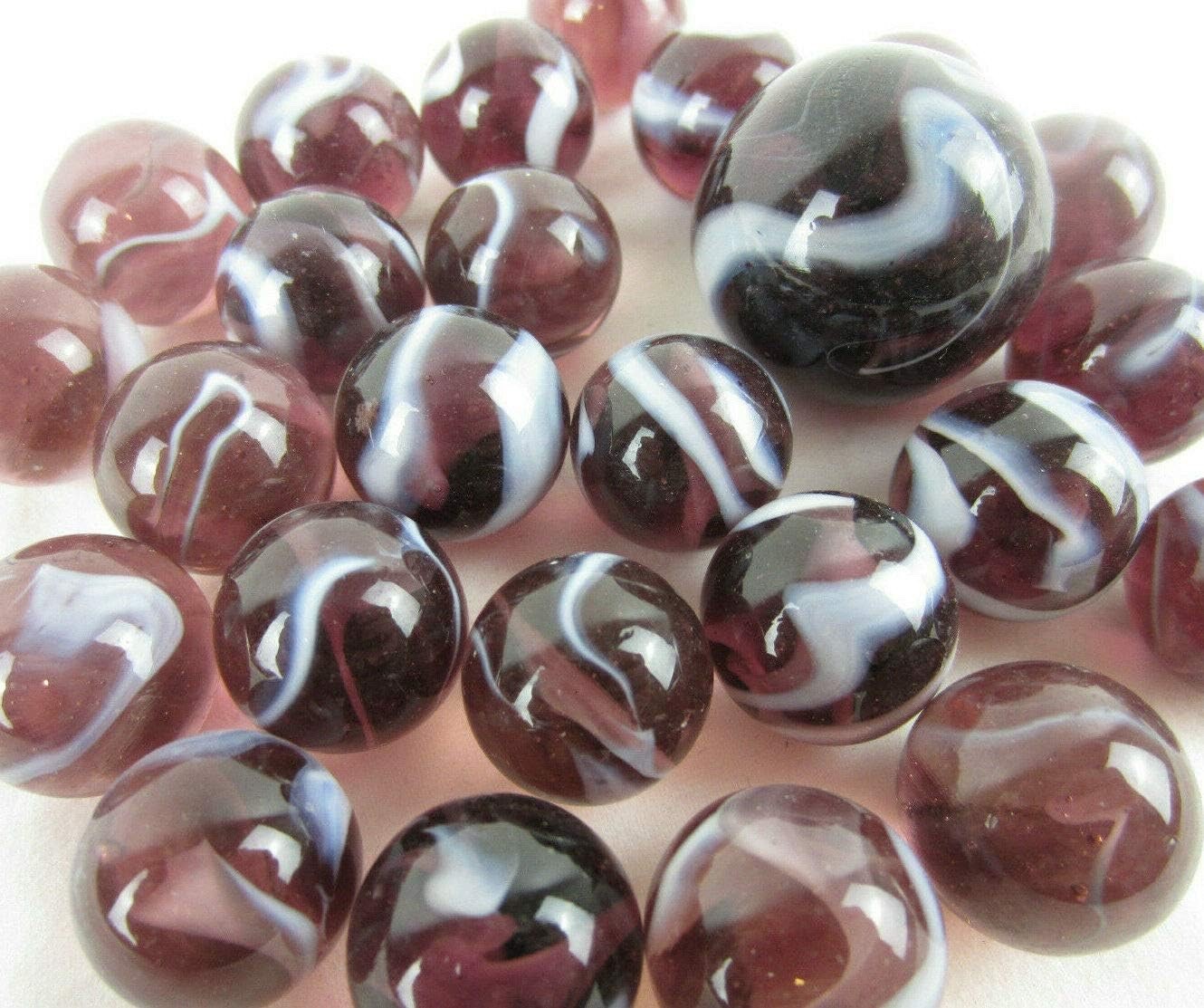 25 Glass Marbles OCTOPUS Amethyst Purple/White Stripe Shooter game style Swirl