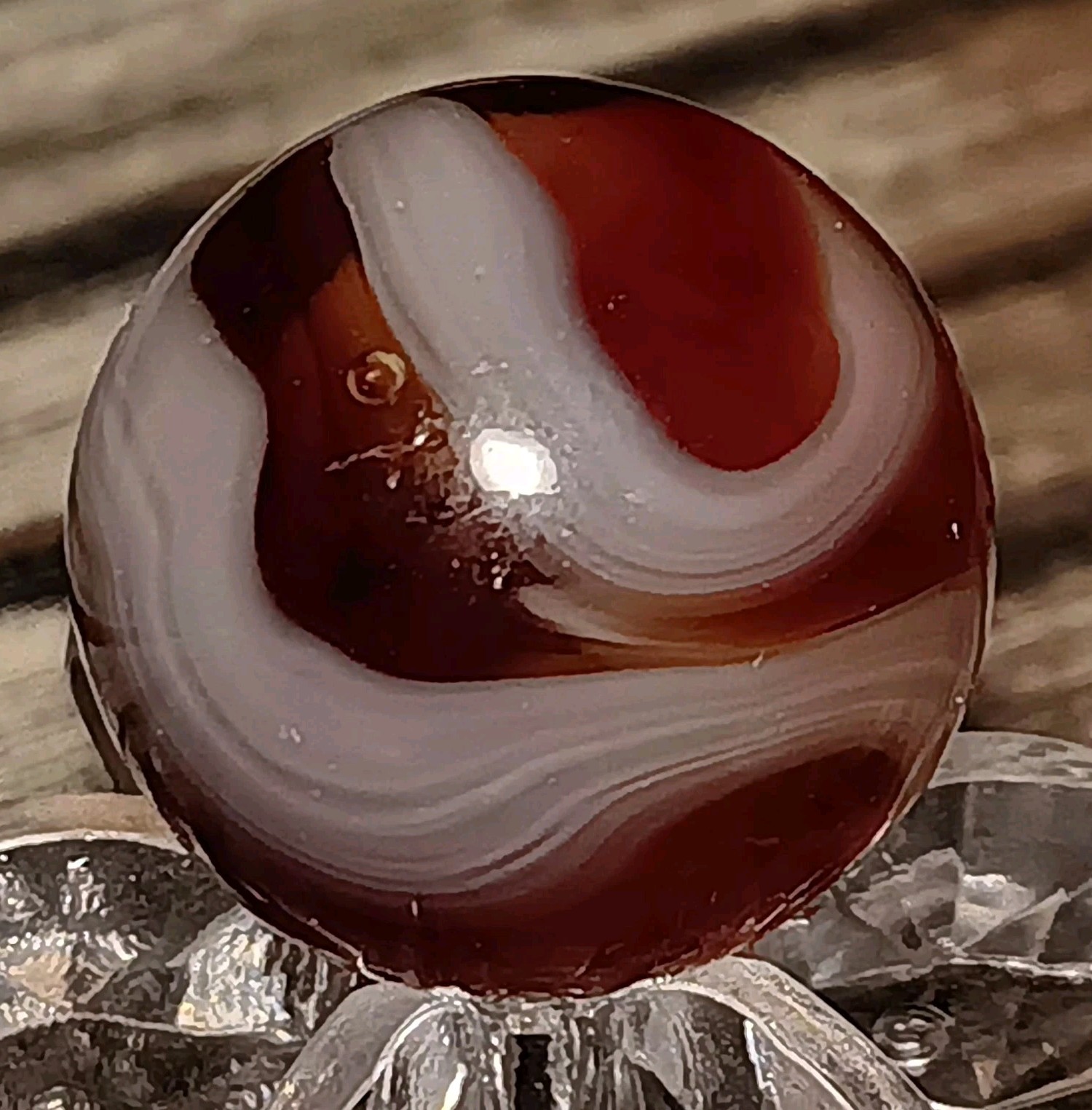 HTF Jackson Transparent Red Swirl Marble. .55″ Mint. Circa (1945-1946)