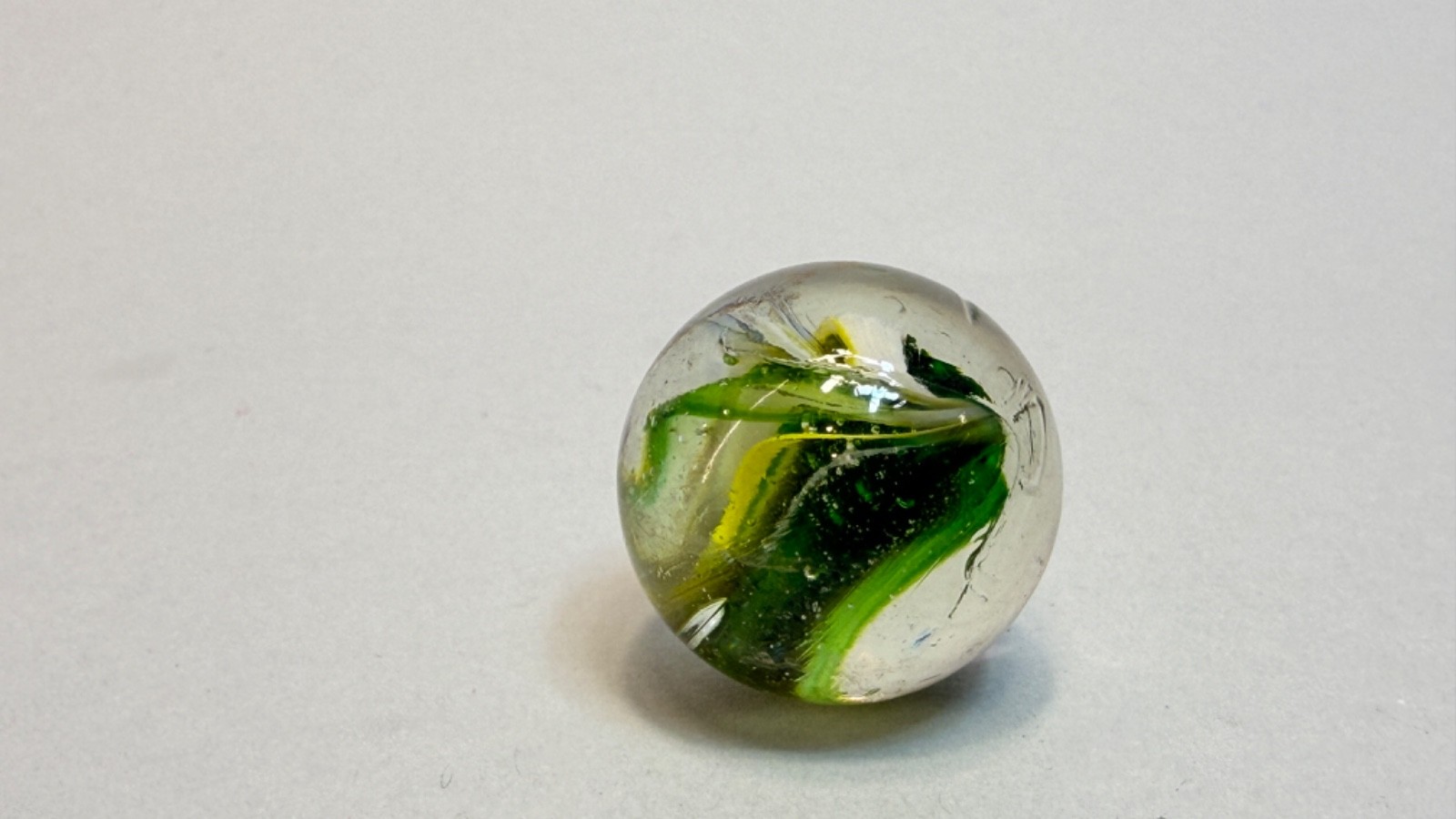 German Blown Glass Marble Naked Razor Single Divided Ribbon Green White 1.1”