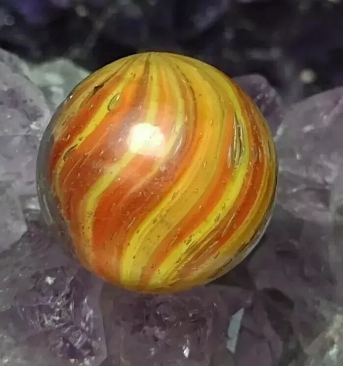 Flamin’ 🔥 NM Orange Onion Skin SWIRL Shrunken Antique GERMAN Marbles .64″