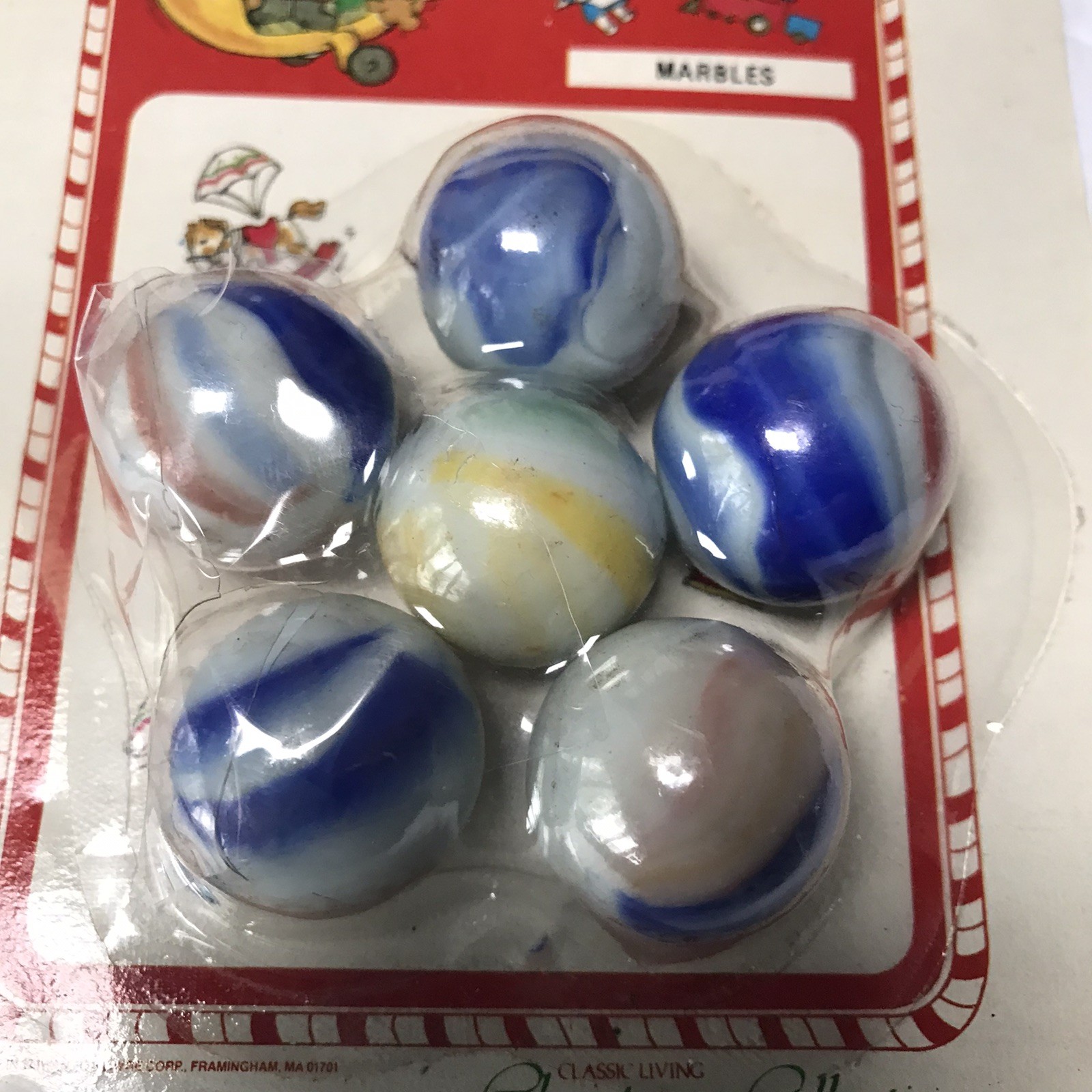 Vintage Marbles Swirl Large Zayre Sealed NIP Red White Blue Yellow Christmas Toy