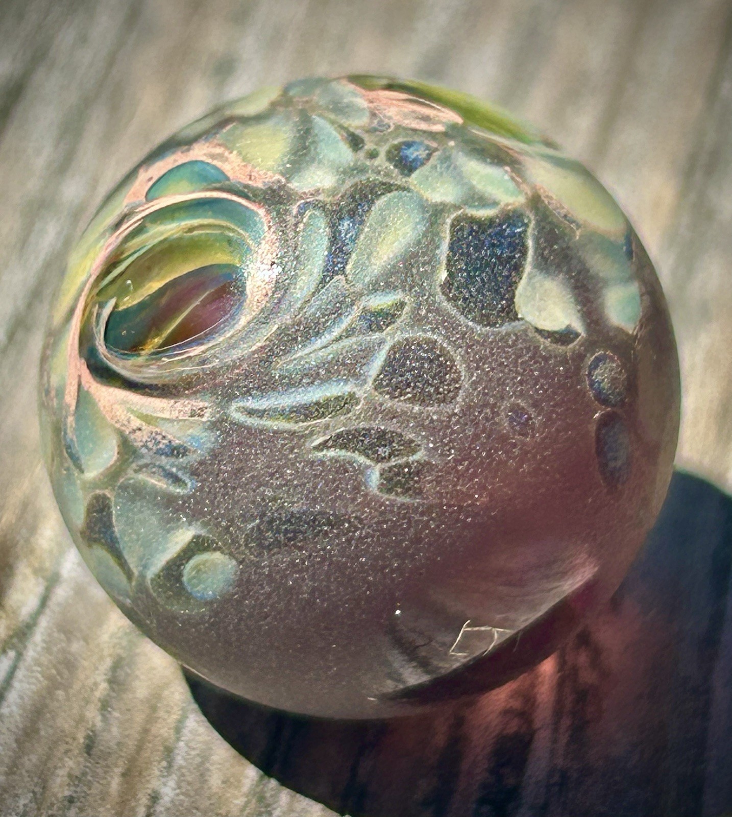 Hand Blown Sand Blasted Frosted Marble Boro Glass Art portal windows planet