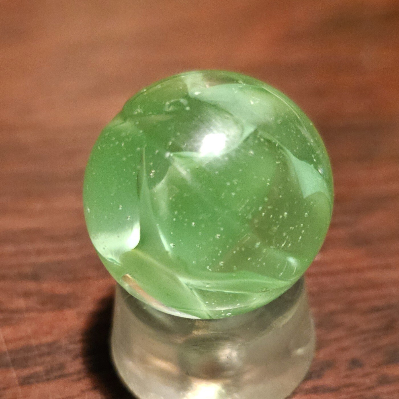 Vintage C E Bogard Hybrid Green in Clear O.94″ Diameter Shooter Glass Marble