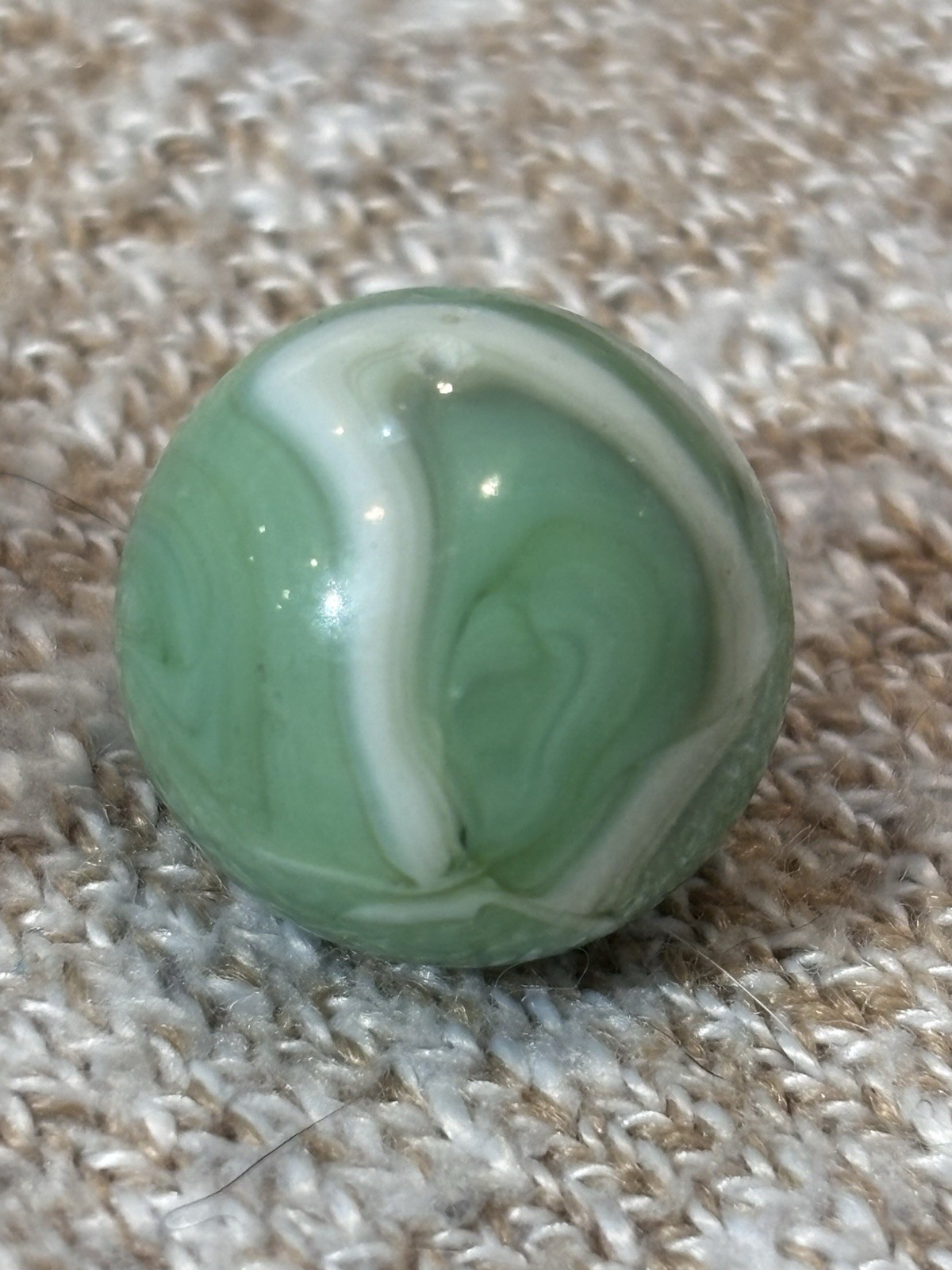 Vintage Alley Agate Pistachio Green & White UV Swirl Glass Marble 0.68”