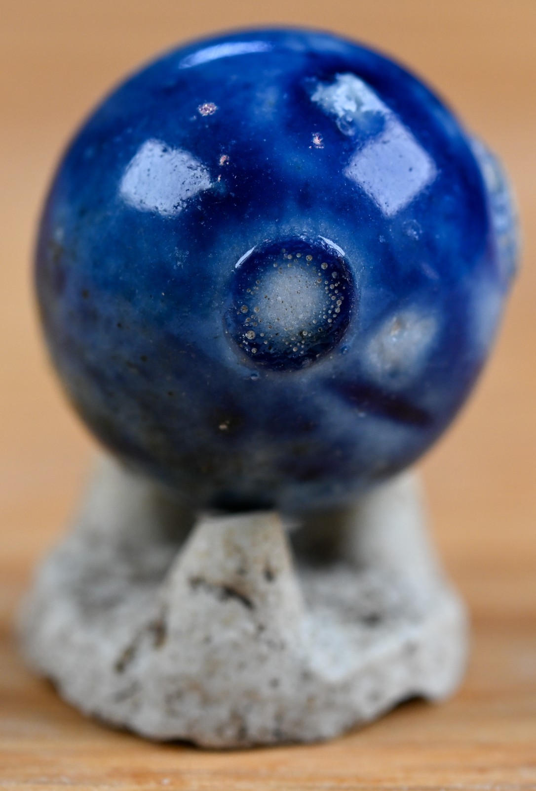 Blue Handmade Bennington Marble & Old German Firing Stand, 0.73 inch, Mint S1692
