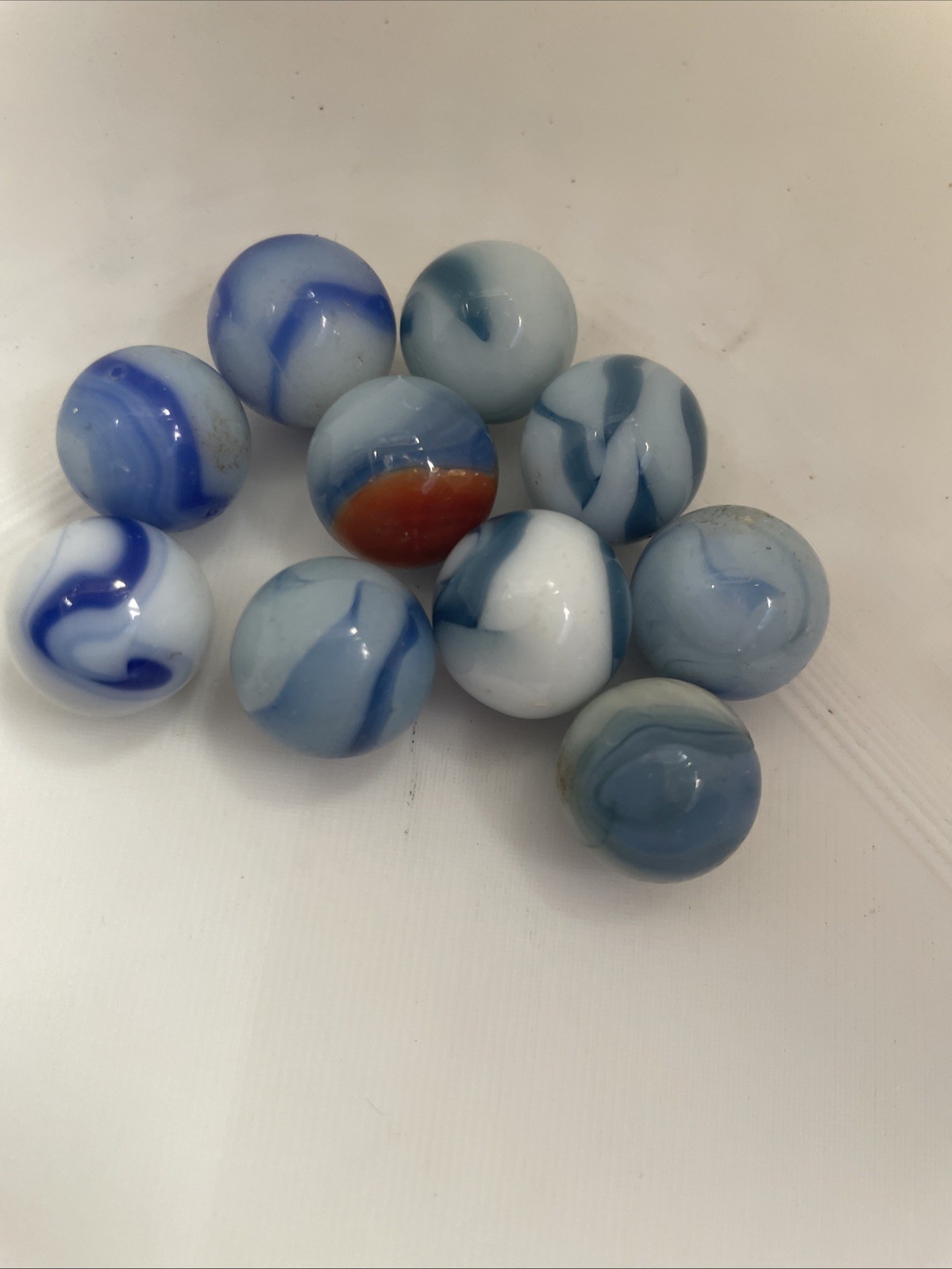 Vintage Red White Blue Marble Blue White Lot Of 10