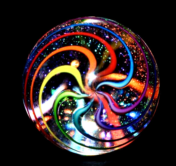 JAMESC ALLOWAY GLASS MARBLE/1.246″-DICHROIC 8 COLOR GLITTERBALL #424-WORLDWIDE