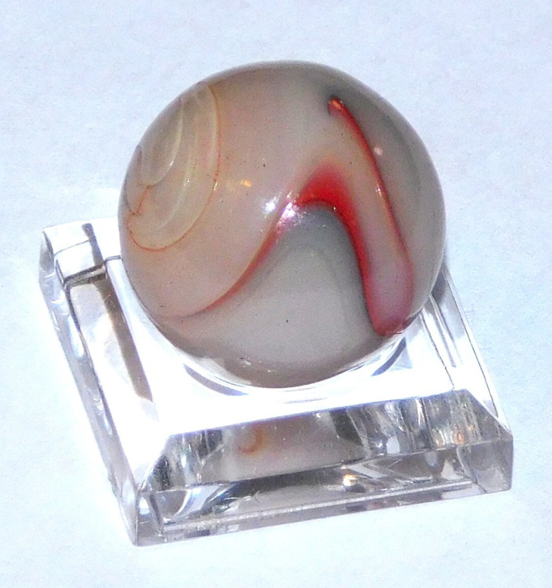 Vintage Glass Marble Large Red Black Grey Oxblood Melted ‘9 & Tail’ 0.73″ #0-130