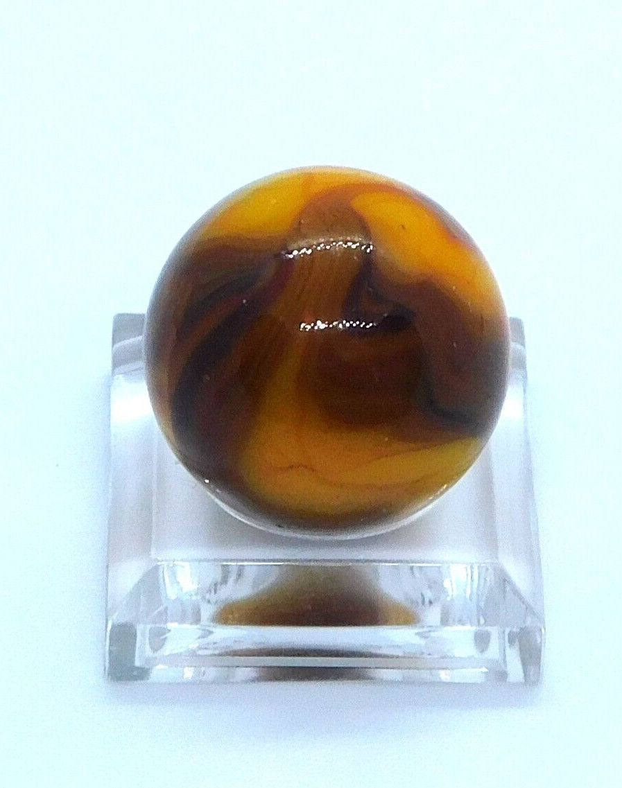 Glass Marble Orange Brown Black Slag Swirl with Veins 18mm (0.7″) Mint.