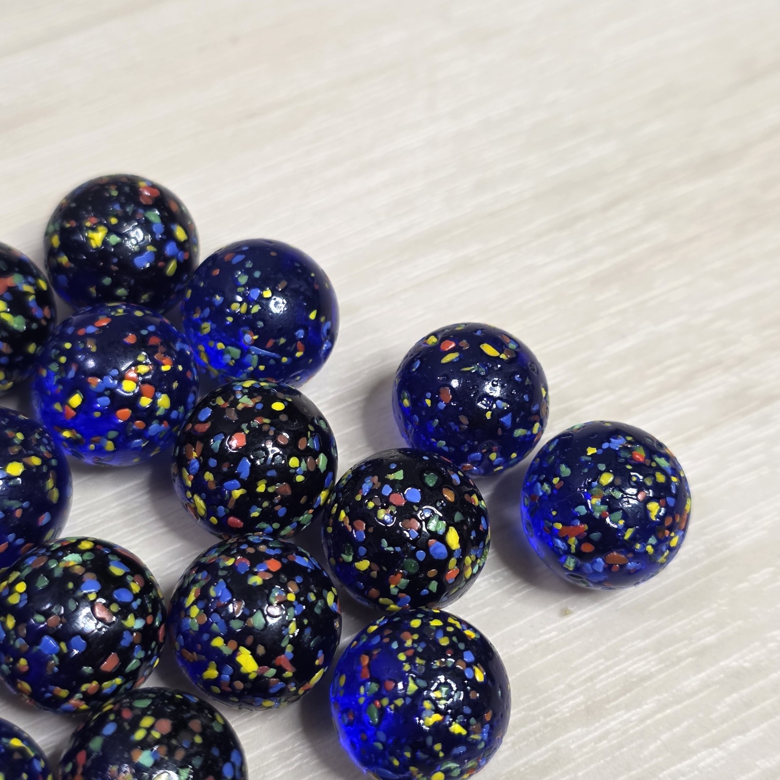 Vintage Blue Cobalt Confetti Speckled Glass Marbles Lot of 24