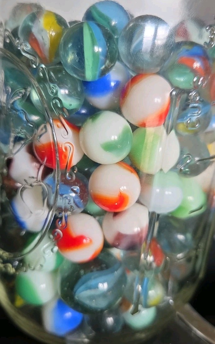 Vintage Marbles, Akro, Vitro, MK, Lot Of 183 and Ball Perfect Mason Jar