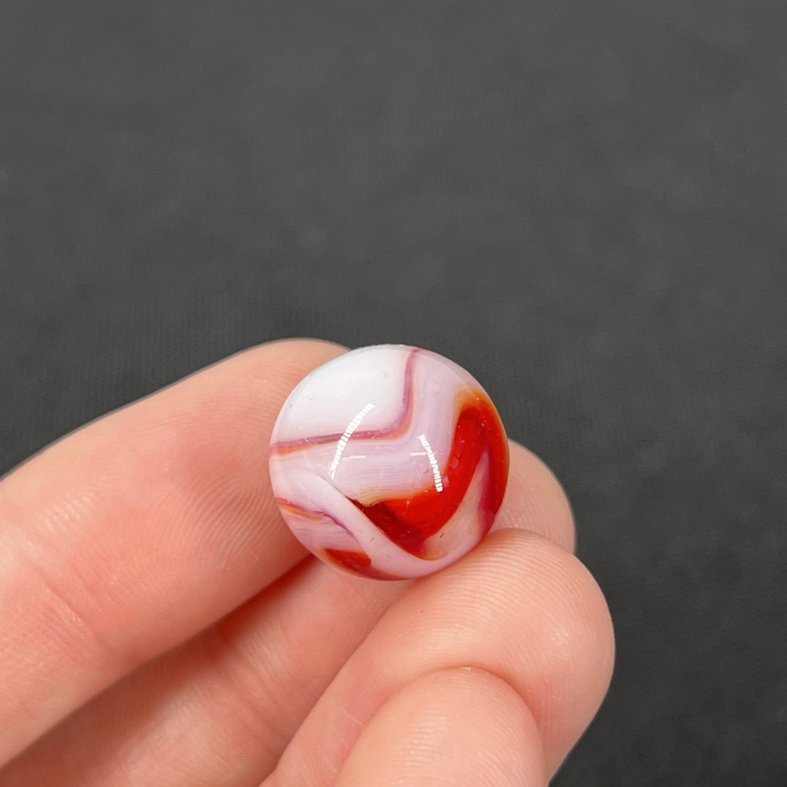 Vintage Marble Christensen Akro Peltier Vitro .6” Cherry Red Orange White