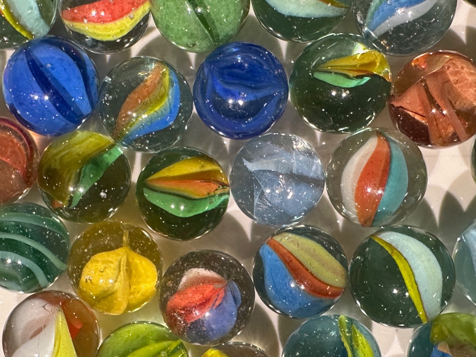 MARBLES Vintage Lot of 77 Cats Eye Glass Multi-Colored Variety Barn Find OR, USA