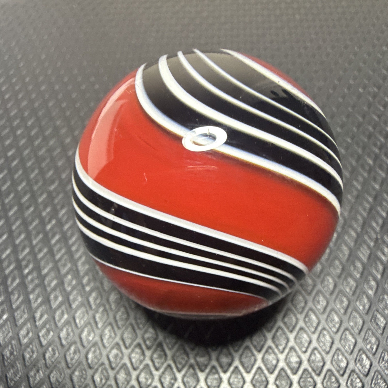 1.5″ Contemporary Glass Marble Red Black White Ribbon Swirl Unsigned