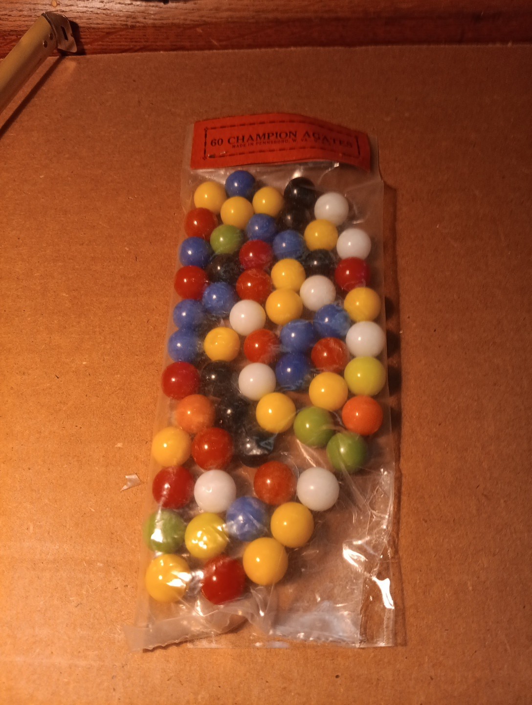 60 Champion Agate Marbles Made In Pennsboro W. Va. USA In Original Bag