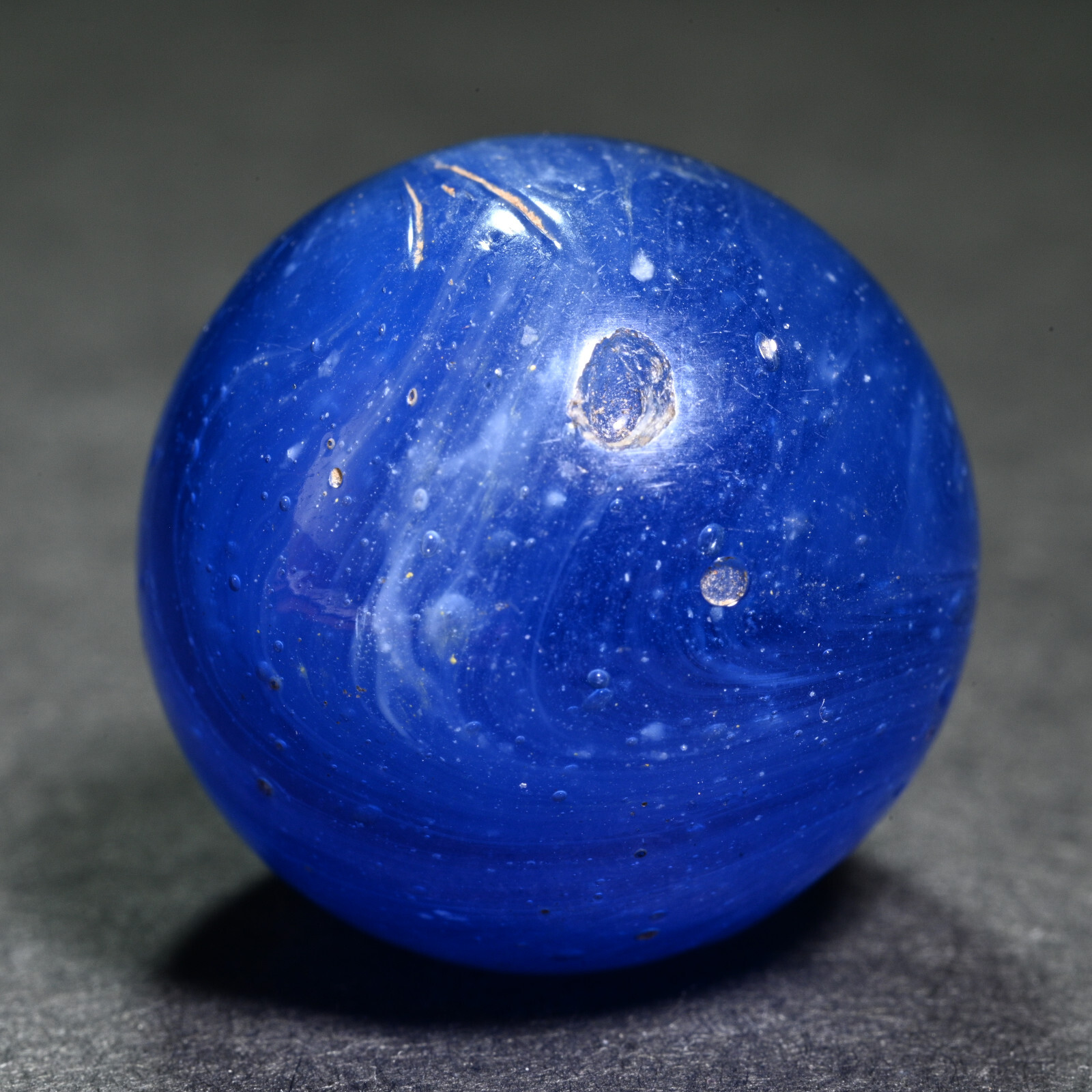 Greiner Antique German Handmade Marble Early 1860s Bubbly Blue 21.4mm 13/16”