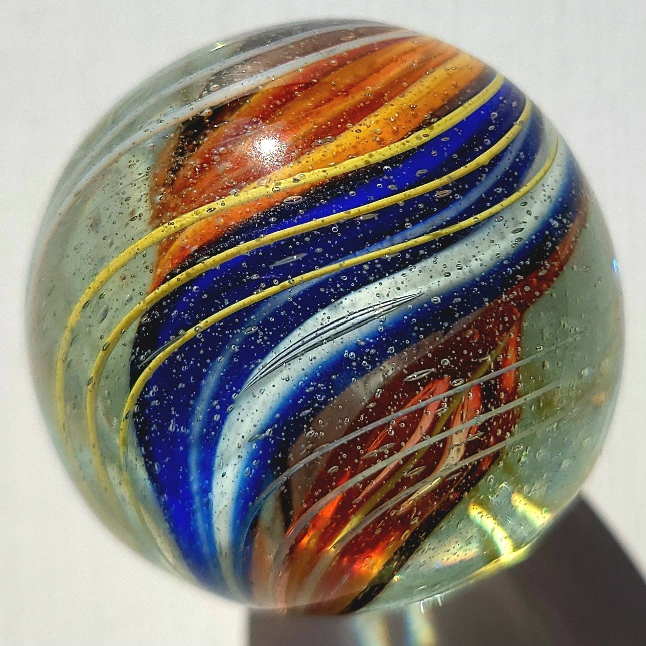 1880’S RARE 1.6″ GERMAN SWIRL HANDMADE ANTIQUE BANDED RIBBON CORE MARBLE VINTAGE