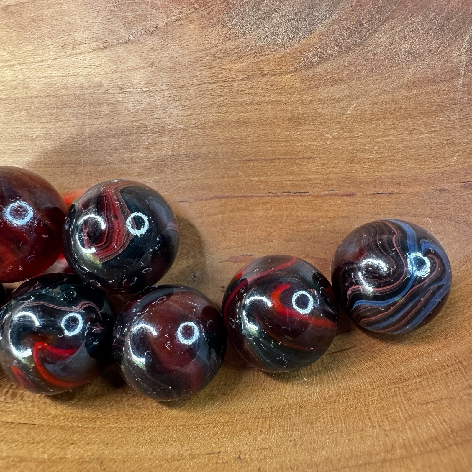 Jabo Joker Dark Knight Marbles Lot 9 Oxblood Aventurine Swirl Glass 3/4″ 9pc Set