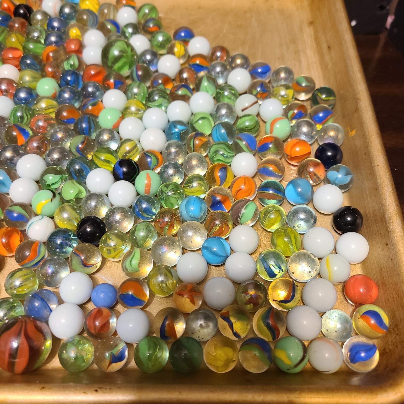 Vintage Glass Marble Lot 5 lb Cat’s Eye, Solid, Clear, Spaghetti, Black, Collect