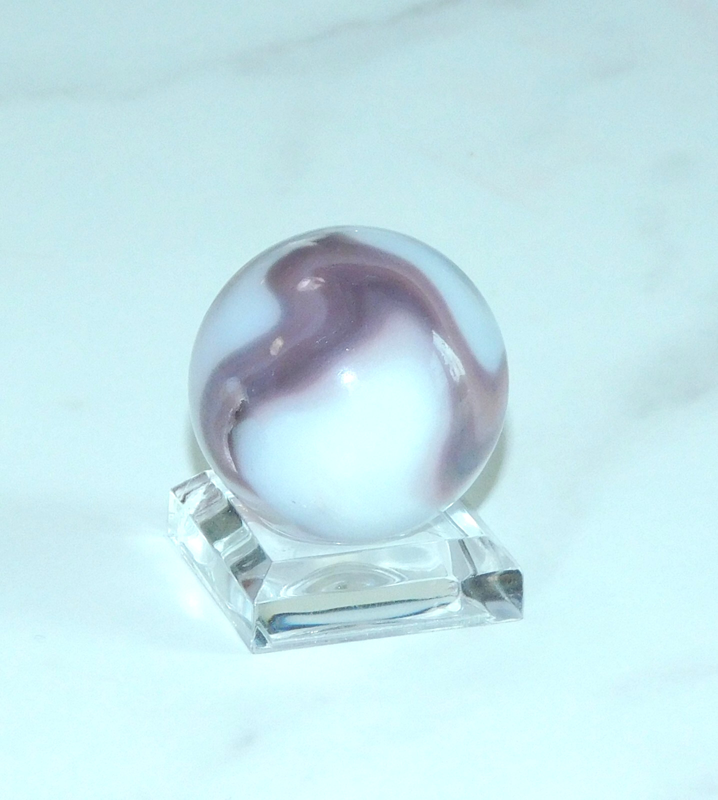 Vintage Marble Shooter Red Purple White Opaque Corkscrew Pontil 0.99″ #0-132