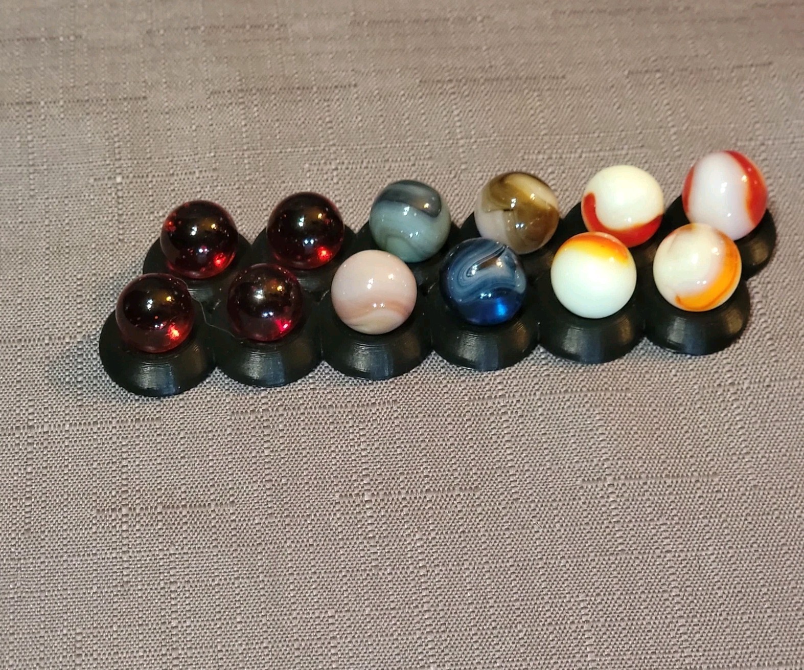 12 Vtg UV Reactive Marbles|Uranium|Cadmium|Cherry Red|Classic Mixed Lot + Stand