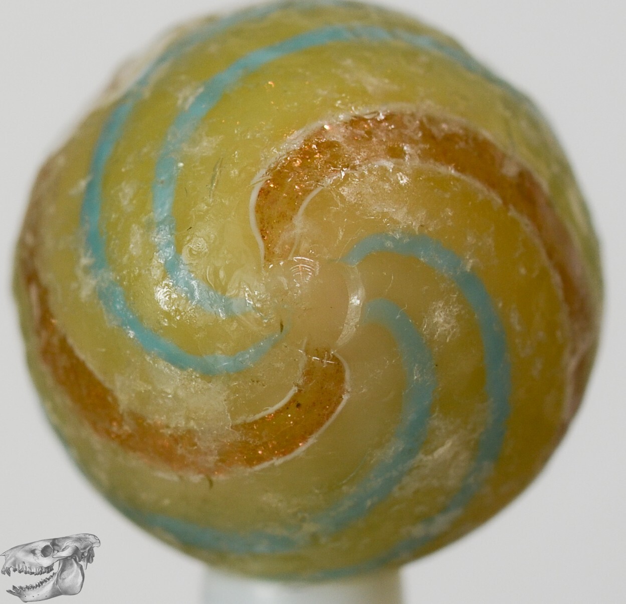 Handmade Banded Lutz Marble, Rare Opaque Custard Base 25/32 in Collectible S1290