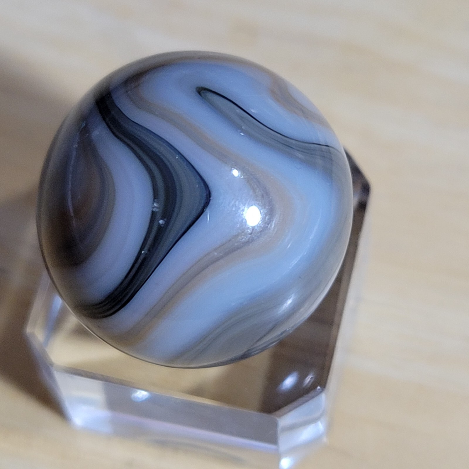 POLISHED MINT ! VHTF VINTAGE ALLEY AGATE / WV SWIRL BOULDER SIZED .917″ 2B/09