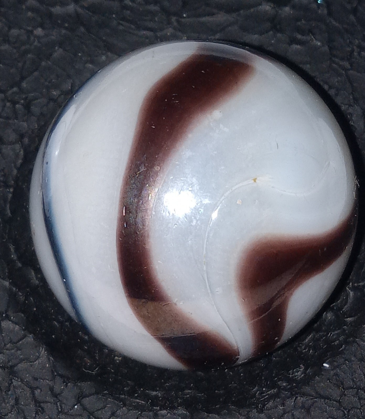 Vintage 1930s Alley Agate Black White Swirl Boulder Marble 1-1/4″ Toe Breaker…