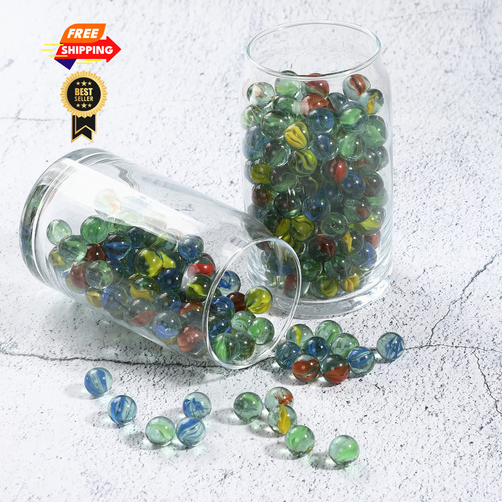CHUKEMAOYI 400 pcs Color Mixing Glass Marbles ,9/16 Small, 400 Pcs 9/16 Inch