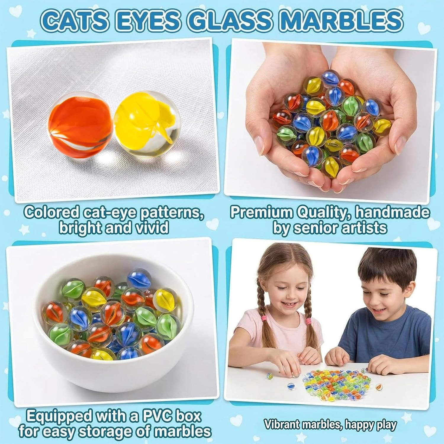Glass Marbles – 98Pcs Thick Cat Eye Marbles Bulk, for Marble Run, Chinese Checke