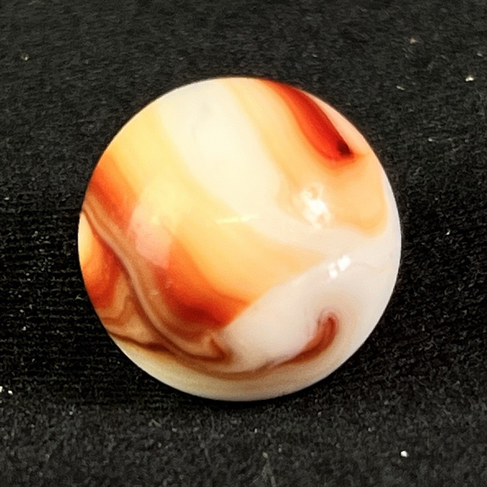 Vintage Akro Agate Peltier Art Swirl Glass Marble .65” White Brown Yellow