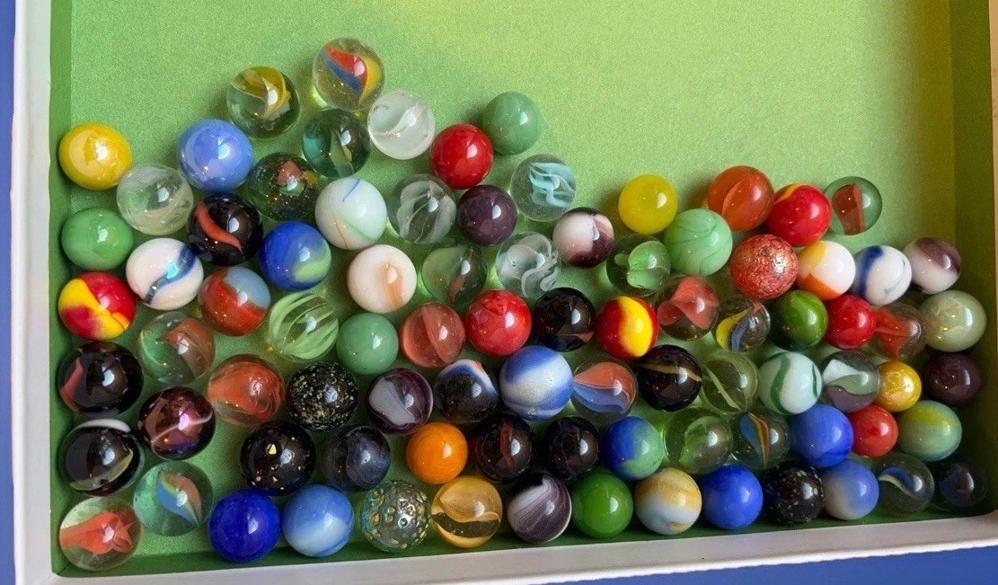 1 LB Mixed Glass Marbles Lot Assorted Colors Swirl Cat Eye Random Mix