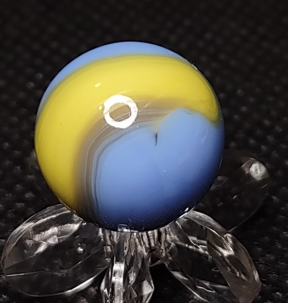 Blue & Yellow Special Blend AKRO Agate CORKSCREW Swirl VINTAGE Marbles NM .60″