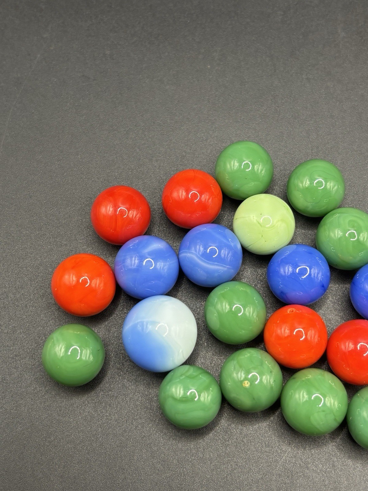 Vintage Opaque Swirl Glass Marbles Lot of 20 Red Blue Green Includes One Shooter