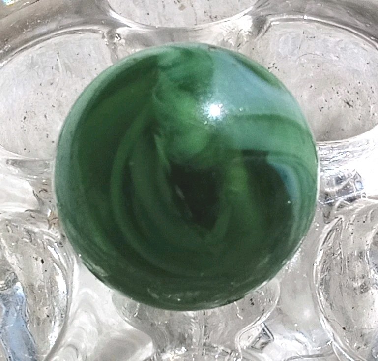 23/32″ MF Christensen Hand Gathered Green Slag In NM Condition.