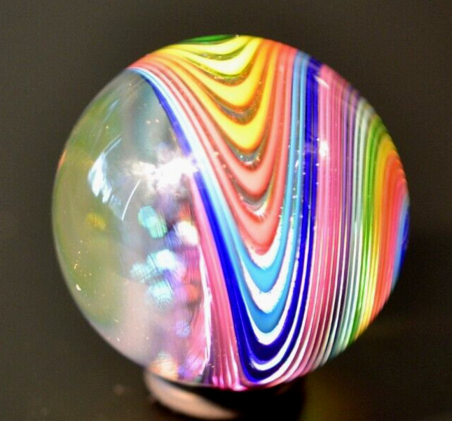 JAMES ALLOWAY GLASS MARBLE/1.357″-DICHROIC RAINBOW VORTEX CHEVRON #3578-FAST