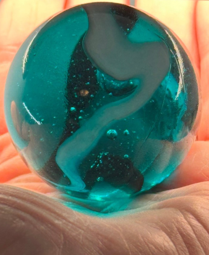 TOE BREAKER 50mm (2″) AEGEAN clear Teal Blue Marbles glass ball HUGE Swirl